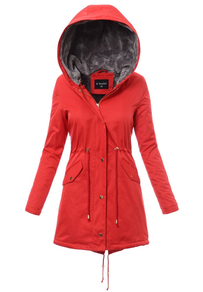 Kurtka Patrycja Czerwona Z Szarym Futerkiem