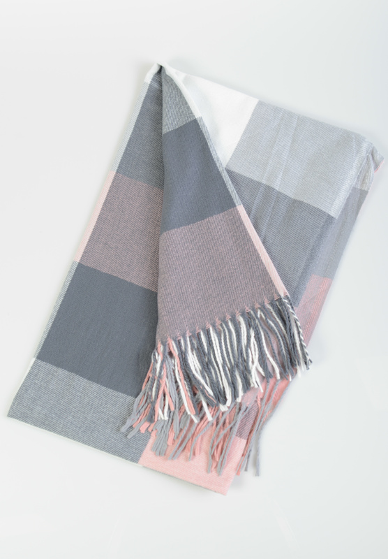 Szal Damski Różowo-Szary W Kratę