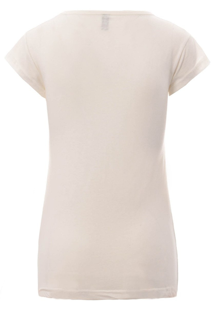 Damska Koszulka Krótki Rękaw T-Shirt Nadruk Kieszonka Ecru