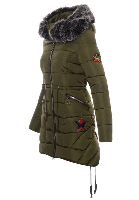 Damska Długa Zimowa Kurtka Ortalionowa Daga Zielona