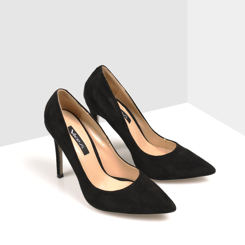 Szpilki w Szpic Welurowe Czarne