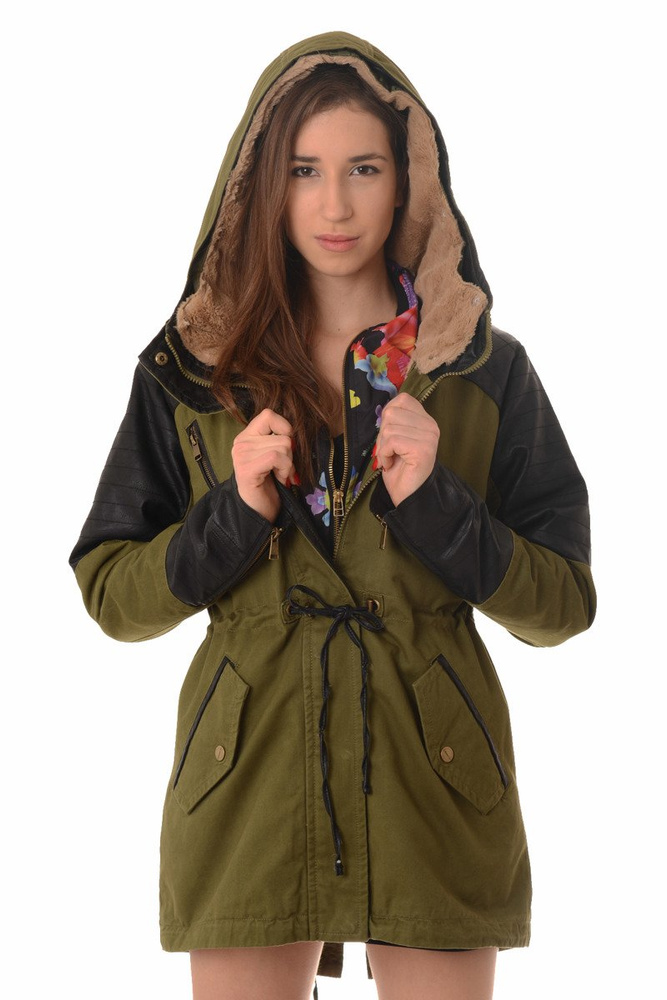 Damska Kurtka Parka 2w1 Jesienna Zimowa Zielona