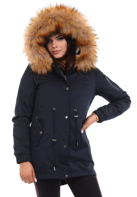 Parka Zimowa 3w1 Granatowa Z Brązowym Futerkiem