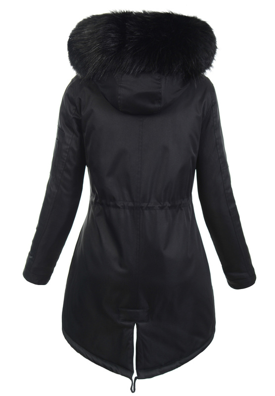 Parka Zimowa Martyna Czarna z Czarnym Futerkiem