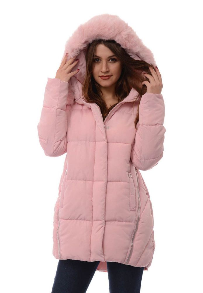Damska Długa Zimowa Kurtka Ortalionowa Różowa