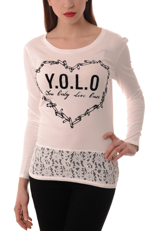 Bluzka Damska Długi Rękaw Koronka Biała