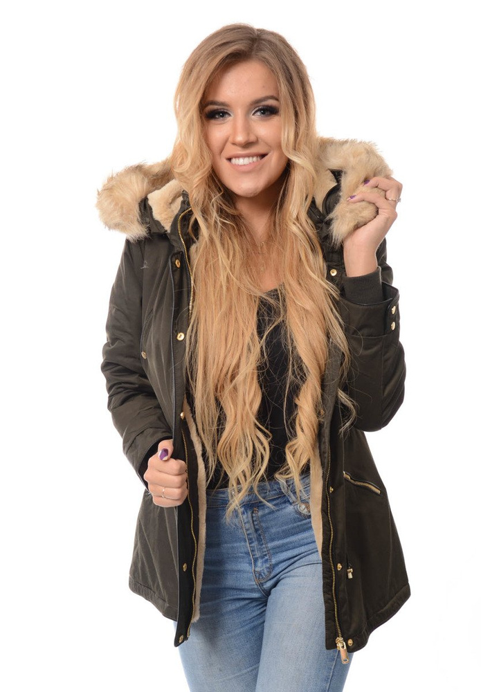 Damska Kurtka Parka Ortalionowa Zimowa Zielona