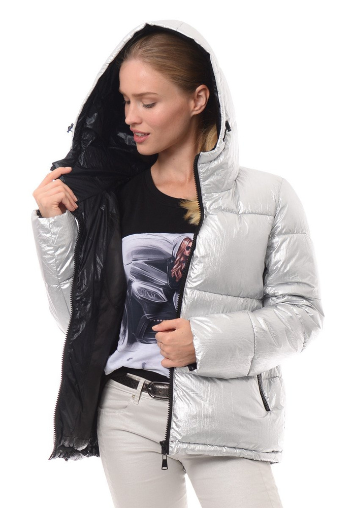 Damska Kurtka Ortalionowa Julka Srebrna Z Czarnym