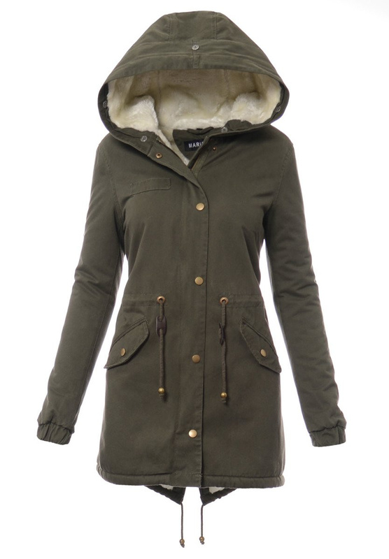 Piękna Damska Kurtka Parka Iwet Zielona z Białym Futerkiem