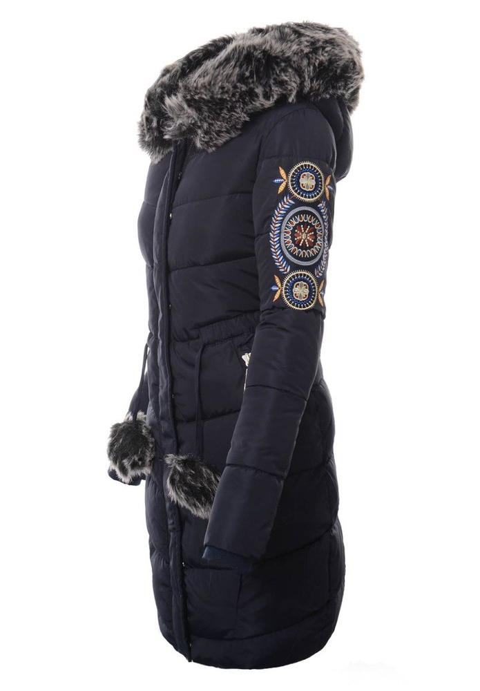 Damska Długa Zimowa Kurtka Ortalionowa Granatowa