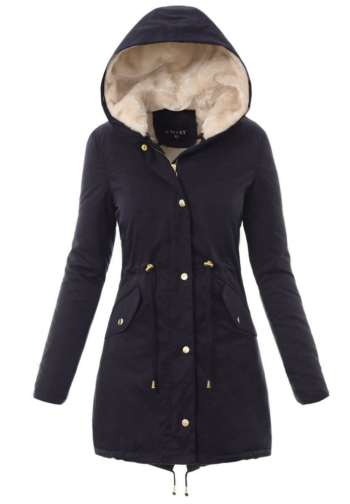 Damska Kurtka Parka Zimowa Patrycja Granatowa Z Futerkiem Ecru