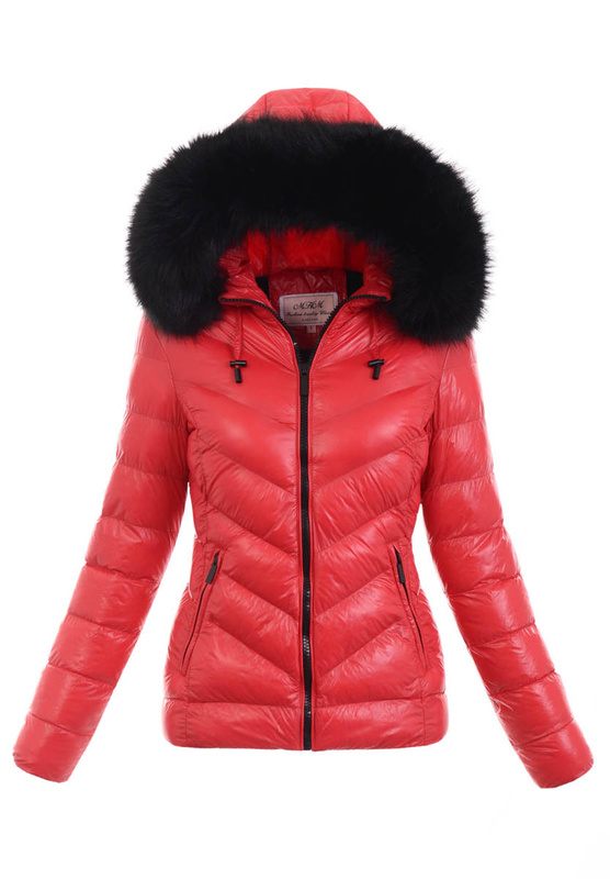 Damska Kurtka Ortalionowa Jolka Czerwona z Czarnym Futerkiem