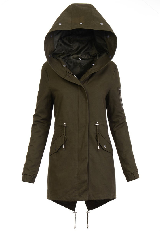 Damska Kurtka Parka 2w1 Emilia Khaki z Szarym Futerkiem