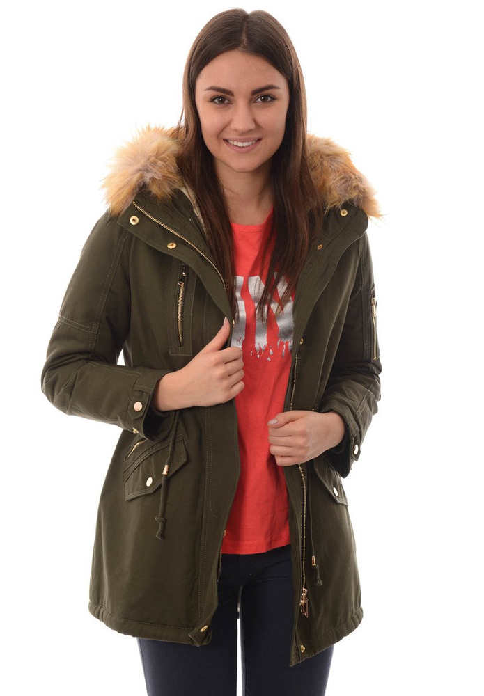 Damska Bawełniana Zimowa Kurtka Parka Zielona