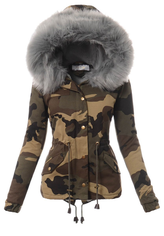 Damska Kurtka Parka Zimowa Moro z Szarym Futerkiem