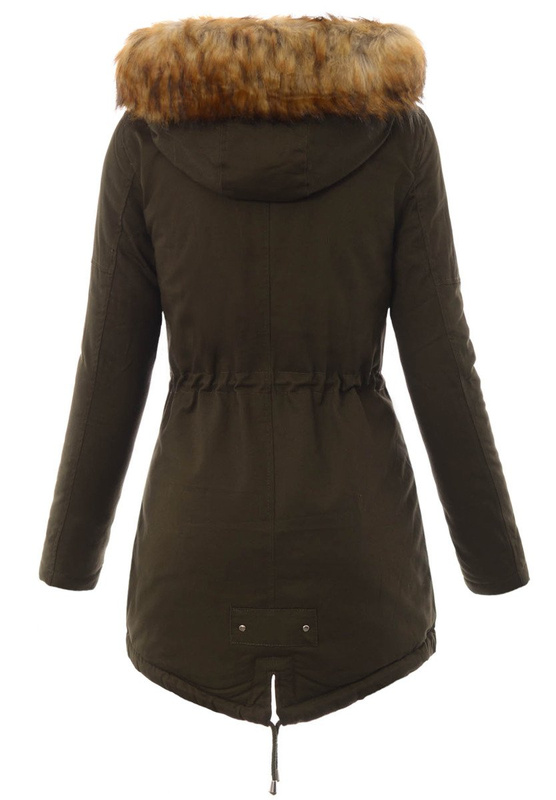 Damska Kurtka Parka Zimowa Zielona z Beżowym Futerkiem