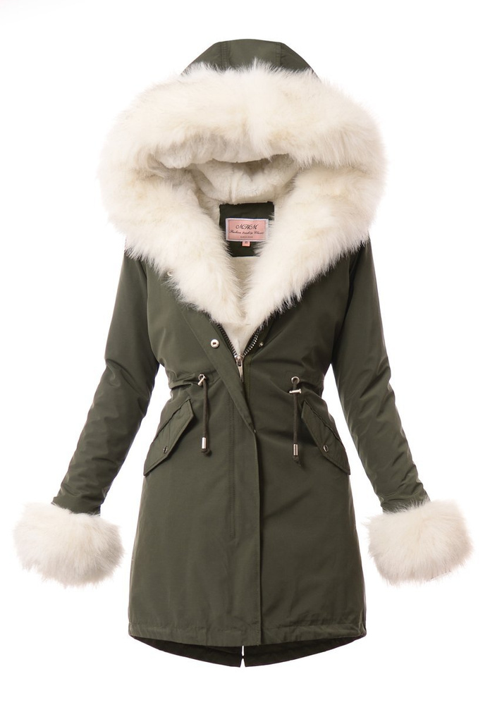 Kurtka Parka 2w1 Zielona Z Białym Futerkiem