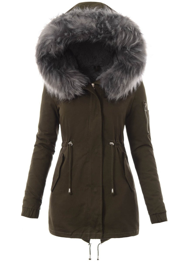 Piękna Damska Kurtka Parka 2w1 Emilia Zielona z Szarym Futerkiem