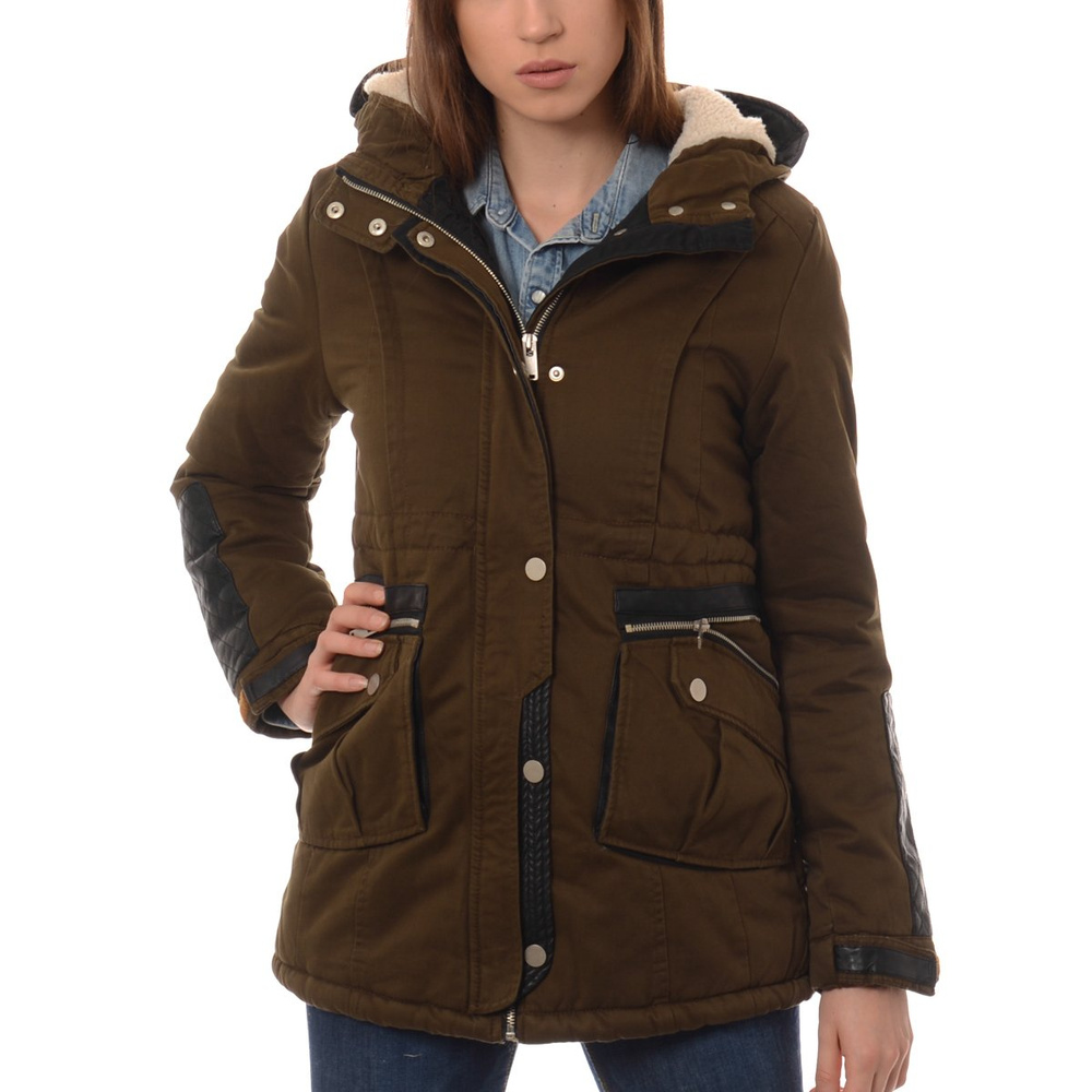 Damska Zimowa Parka Kurtka Oliwkowa Zieleń