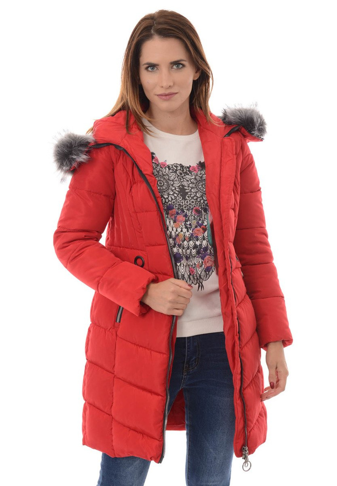 Damska Zimowa Kurtka Ortalionowa Elif Czerwona