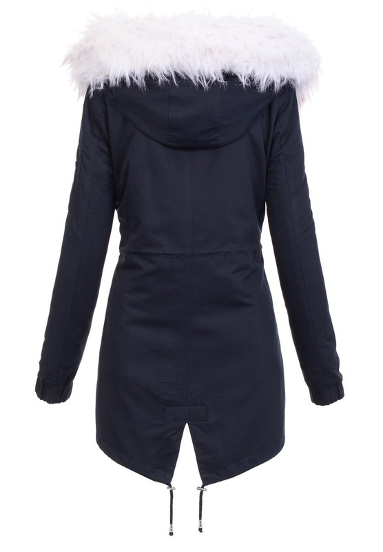 Damska Kurtka Parka 2w1 Emilia Granatowa z Białym Futerkiem