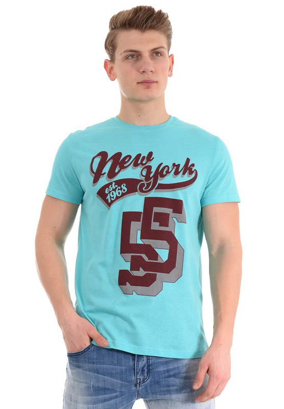 Męska Koszulka T-Shirt Nadruk Turkusowa