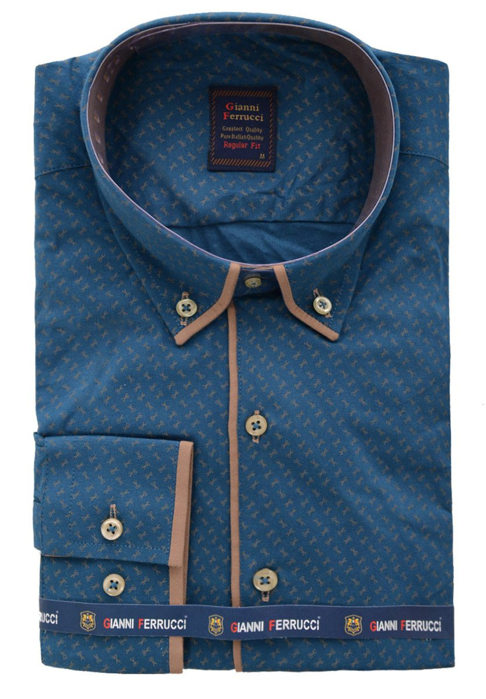 Męska Koszula Nadruk Nożyczki Turkusowa