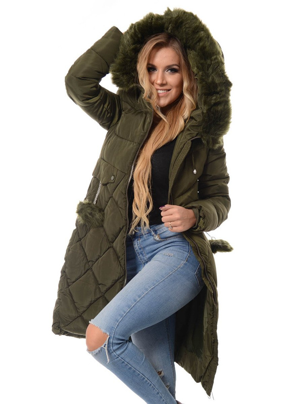 Damska Długa Zimowa Kurtka Ortalionowa Zielona