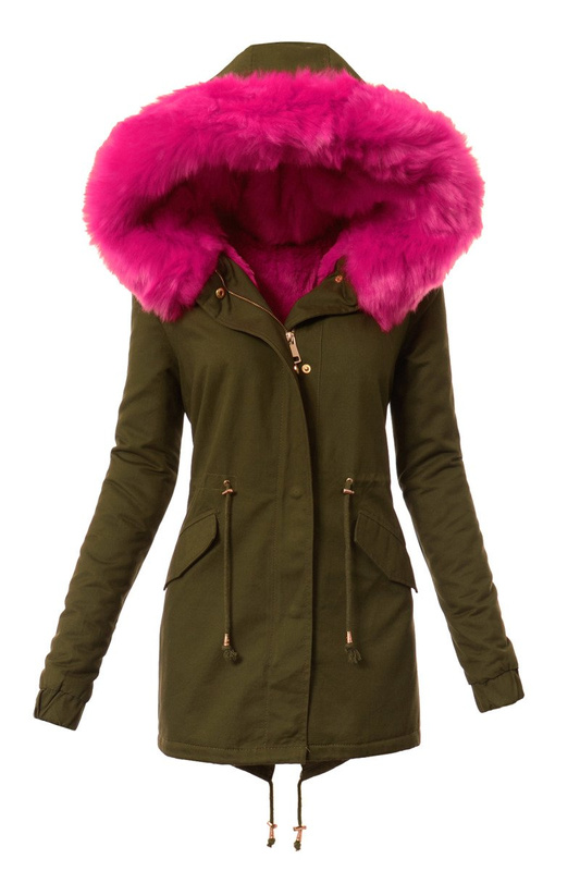 Piękna Damska Kurtka Parka Ismena z Różowym Futerkiem