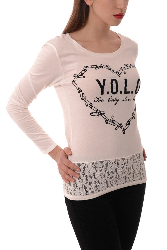 Bluzka Damska Długi Rękaw Koronka Biała