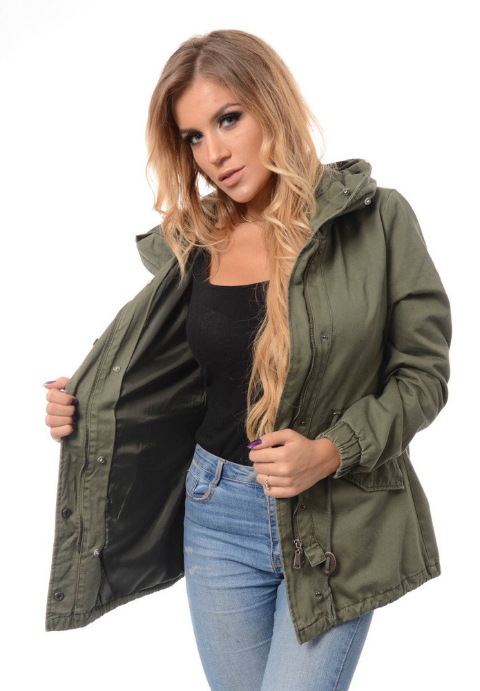 Damska Kurtka Parka Zimowa 2w1 Dominika Zielona z Różowym Futerkiem