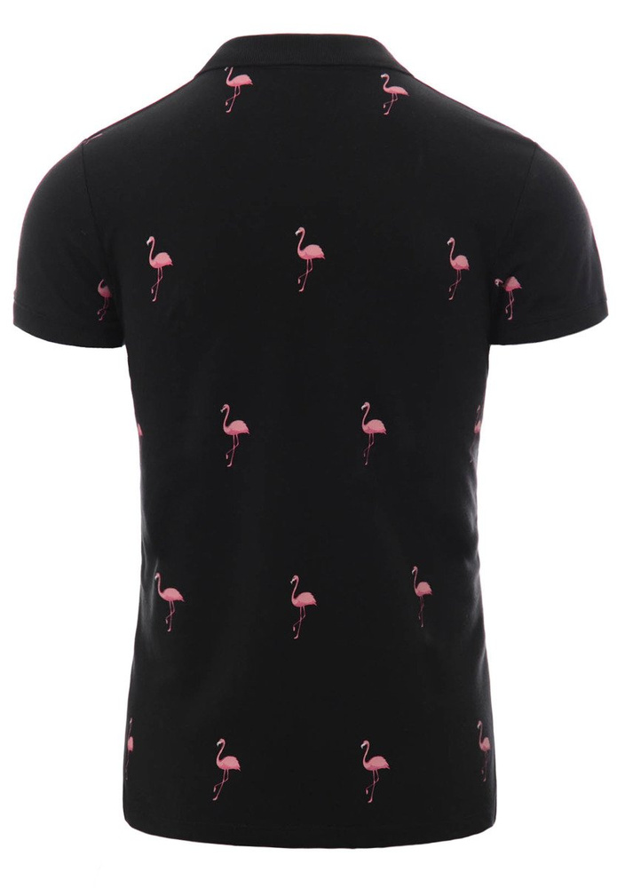 Męska Koszulka Polo Nadruk Flamingi Czarna