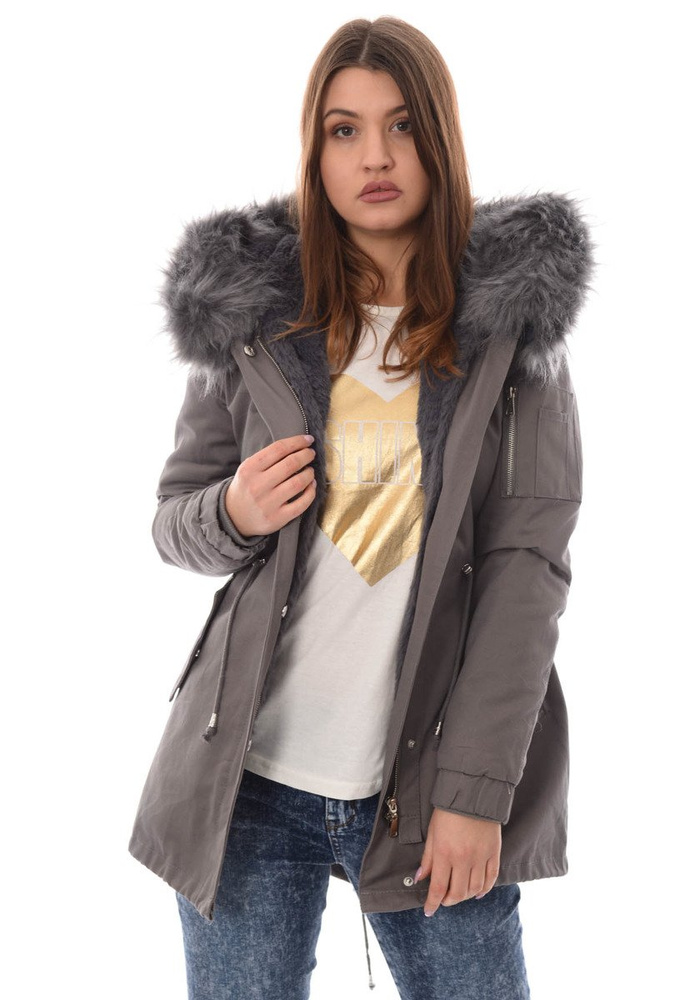 Piękna Damska Kurtka Parka 2w1 Emilia Szara