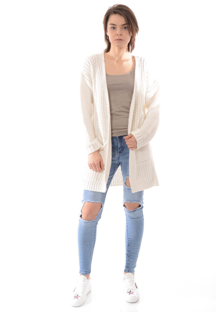 Damski Kardigan Sweterek Oversize Ecru