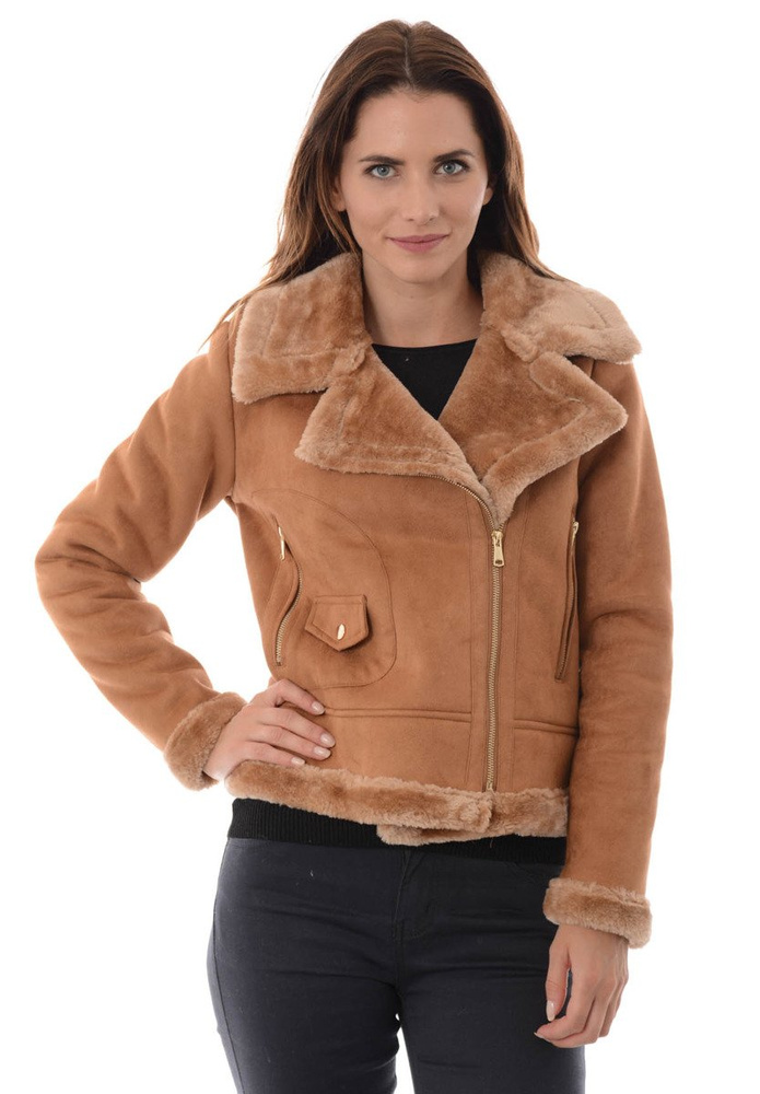 Damska Zimowa Kurtka Kożuszek Aurora Brązowa