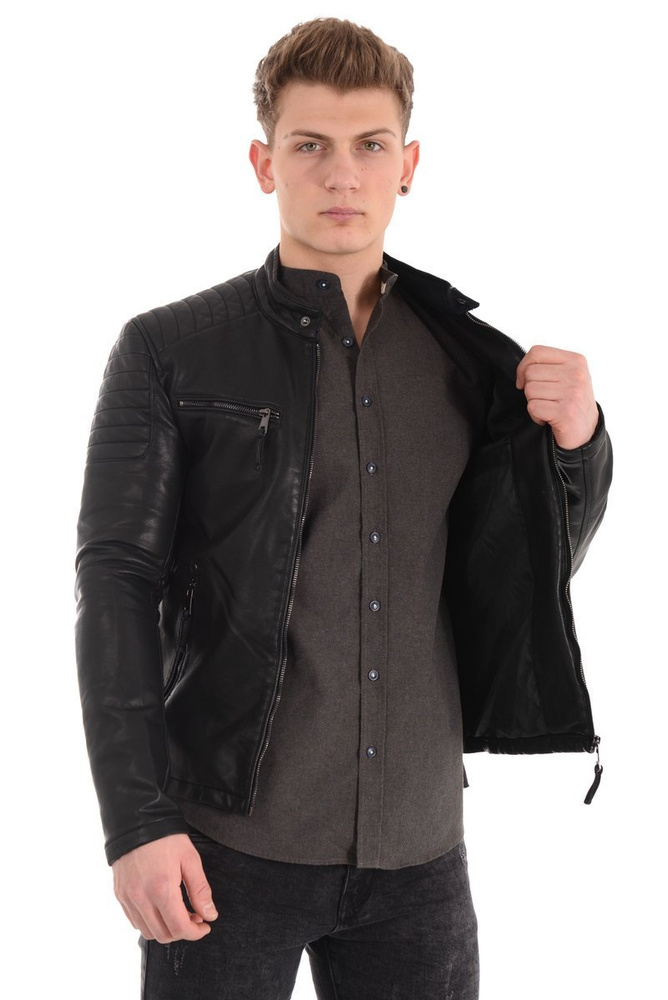 Męska Kurtka Skórzana Czarna