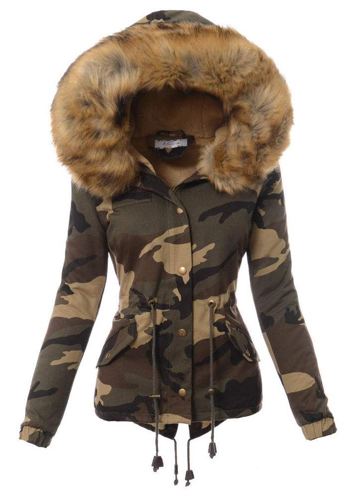 Damska Kurtka Parka Zimowa Moro z Beżowym Futerkiem