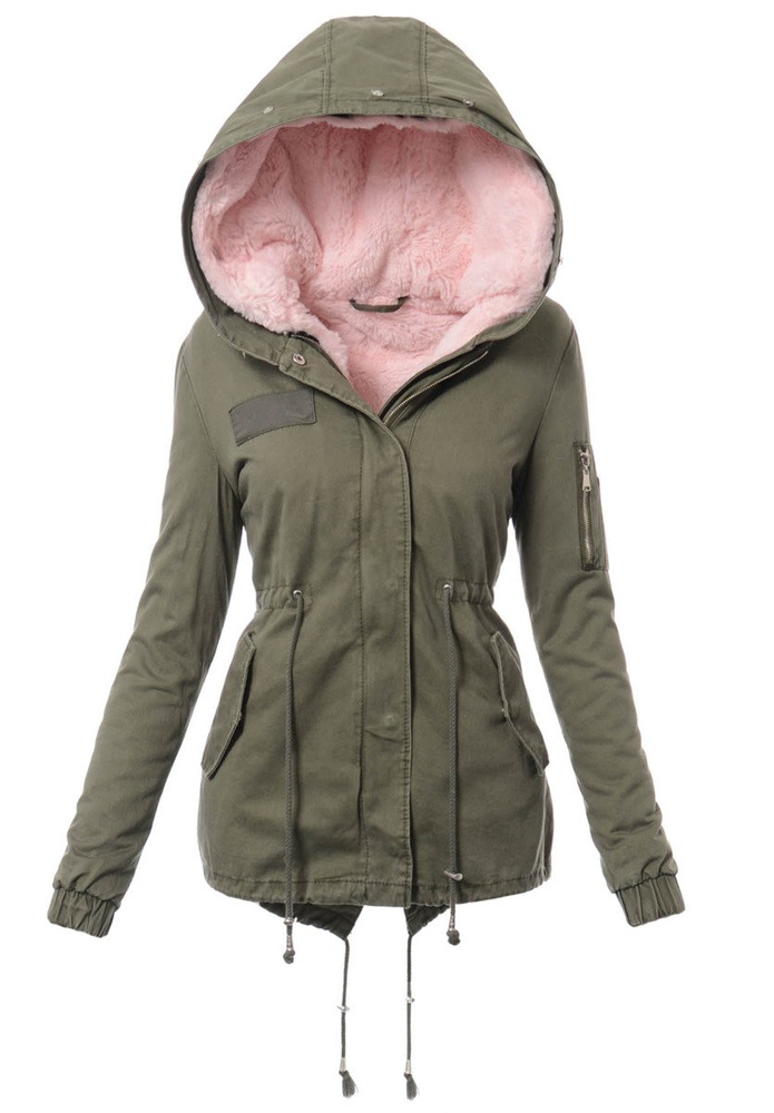 Damska Kurtka Parka Zimowa 2w1 Edyta Zielona z Różowym Futerkiem