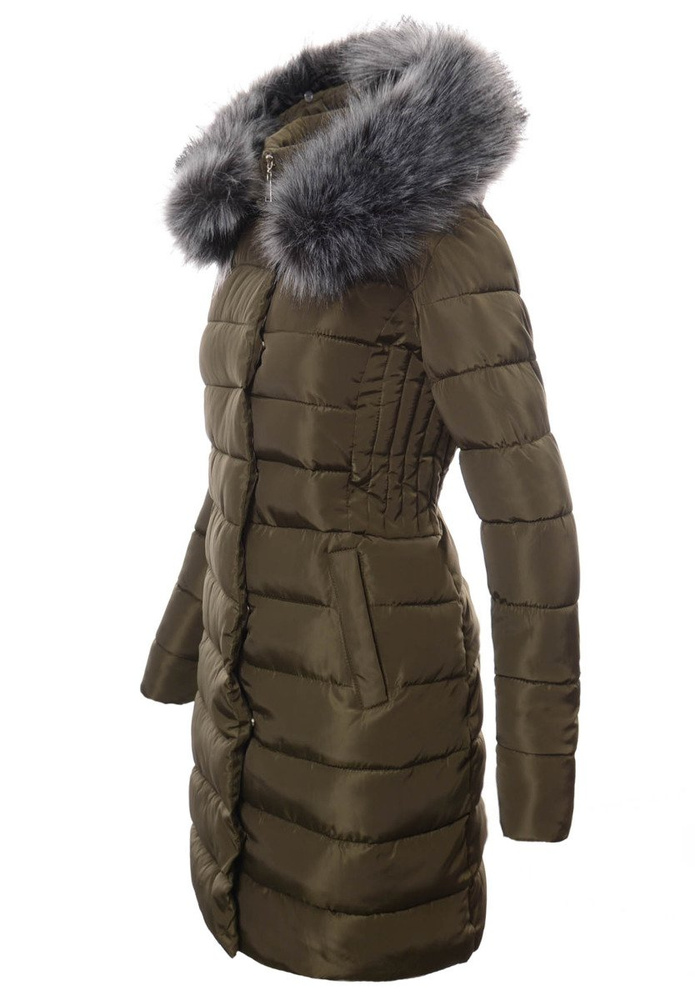 Damska Długa Zimowa Ortalionowa Kurtka Zielona