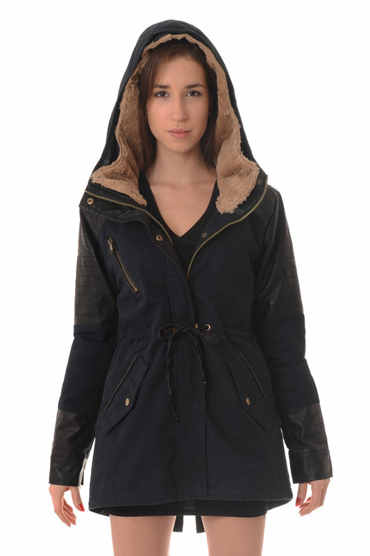 Damska Kurtka Parka 2w1 Jesienna Zimowa Granatowa (424)