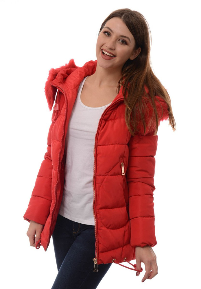 Damska Długa Zimowa Kurtka Ortalionowa Aneta Czerwona