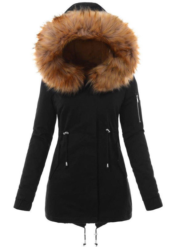 Piękna Damska Kurtka Parka 2w1 Emilia Czarna z Brązowym Futerkiem