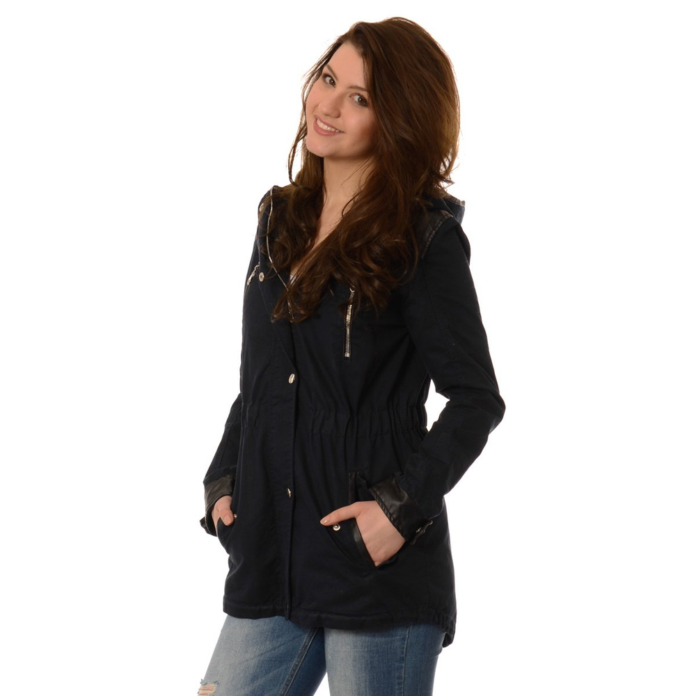 Damska Parka Przejściowa Granatowa