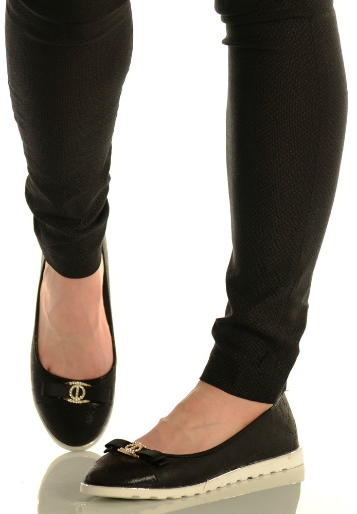 Damskie Buty Baleriny z Kokardką Niki Czarne