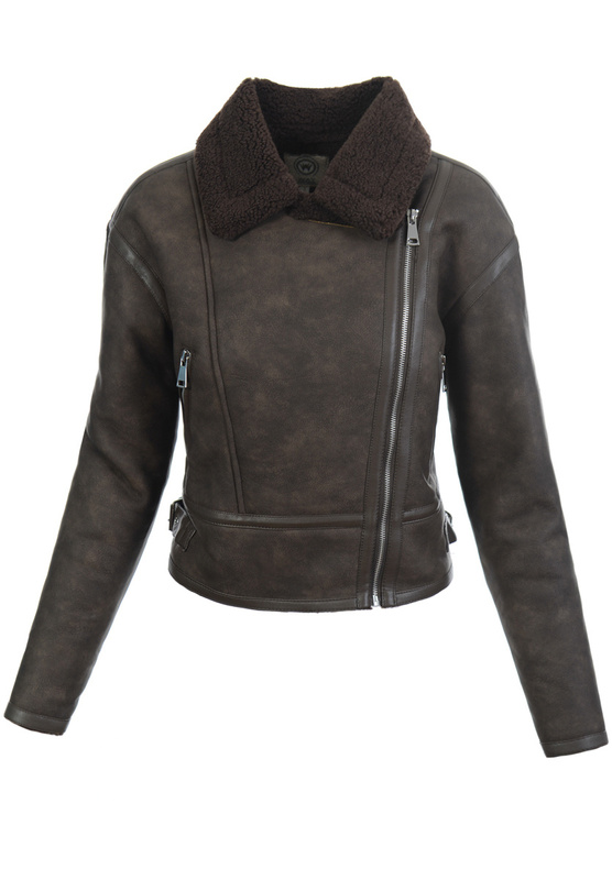 Damska Zimowa Kurtka Kożuszek Maja Brązowa