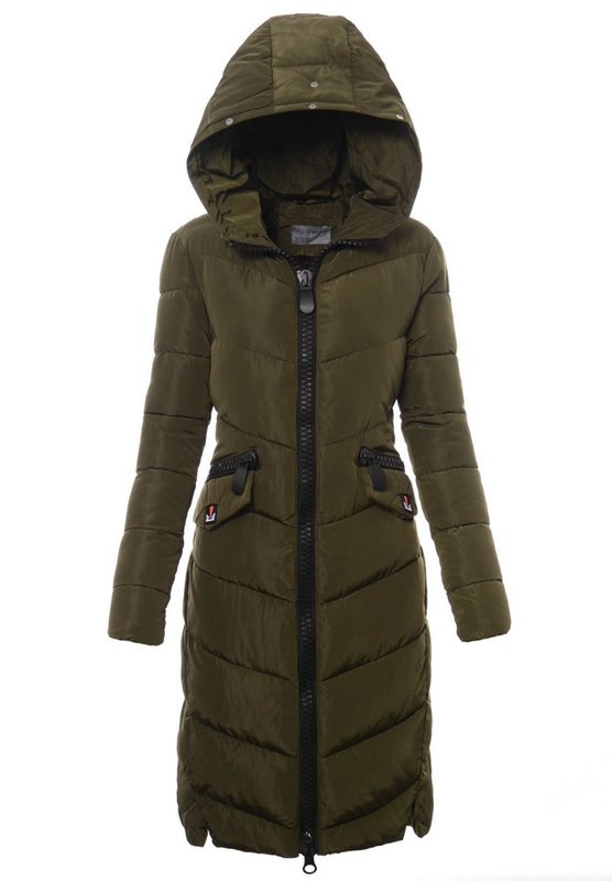 Damska Długa Zimowa Kurtka Ortalionowa Pola Zielona