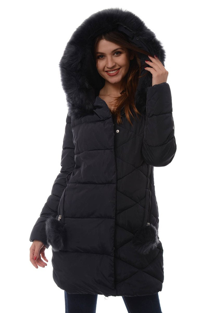 Damska Długa Zimowa Kurtka Ortalionowa Granatowa