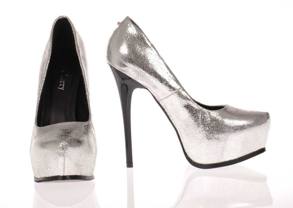 Czółenka Szpilki Platwormy Ćwieki Srebrne