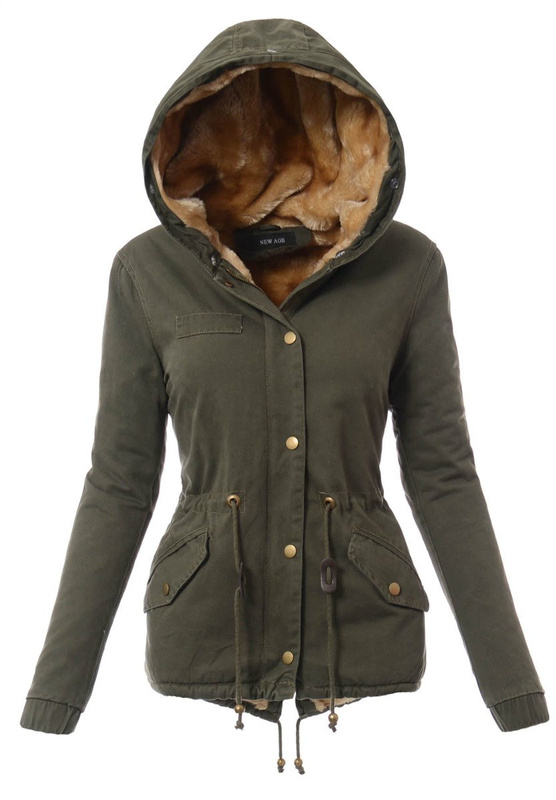 Piękna Damska Kurtka Parka Lora Zielona ze Złotym Futerkiem