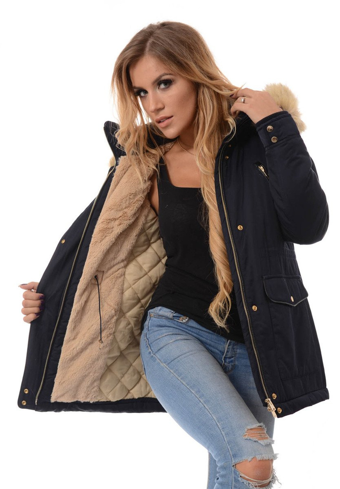 Damska Kurtka Parka Ortalionowa Zimowa Granatowa